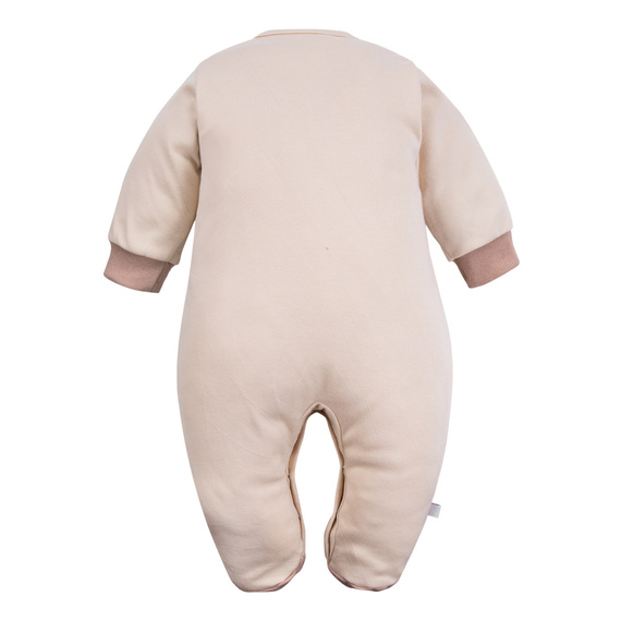 Bawełniany pajacyk niemowlęcy Eevi Beary Cool – ecru, haft misia, napy