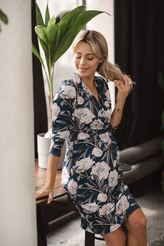 Sukienka ciążowa i do karmienia Grow with me Milk&Love granatowa w piwonie