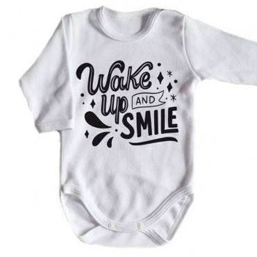 Body długi rękaw "WAKE UP AND SMILE" Moocha biały