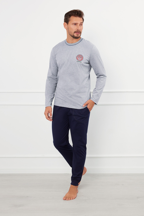 Piżama Męska długi rękaw, długie spodnie Greg talian Fashion - melanż/granatowy