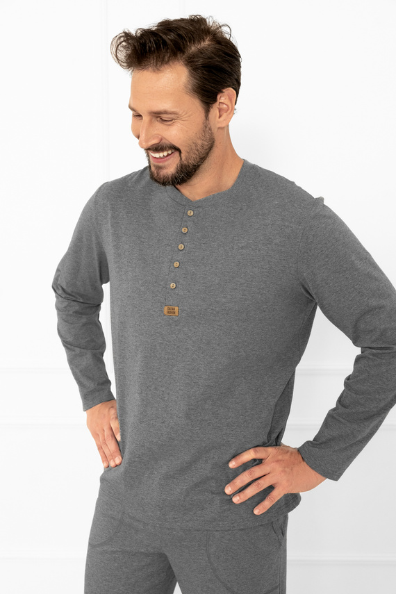 Piżama męska Gordo – elegancki komplet z długim rękawem i prostymi spodniami Italian Fashion - melanż