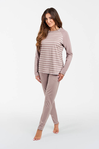 Piżama Damska długi rękaw, długie spodnie Oda Italian Fashion - druk cappuccino/cappuccino 