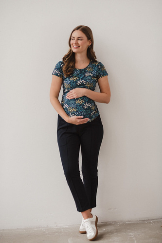 Bluzka do karmienia i ciążowa z krótkim rękawem Milk Shirt Milk&Love łąka na granatowym