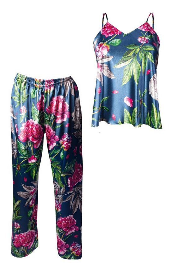 Piżama Damska Satynowa Flowers DKaren - DK-KI 1 granatowy