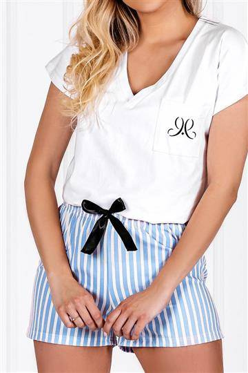 Piżama damska Nicole Momenti Per Me white-baby blue