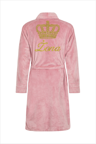 Szlafrok damski polarowy Żona + Korona ByShelly - brudny róż/złoty