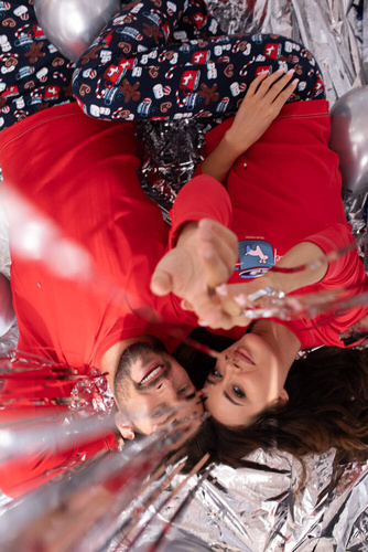 Piżama Damska długi rękaw, długie spodnie Makala Italian Fashion - czerwony/druk 