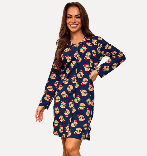 Cornette 104/474 Teddy 7 – koszula nocna bawełniana, rozpinana, długi rękaw