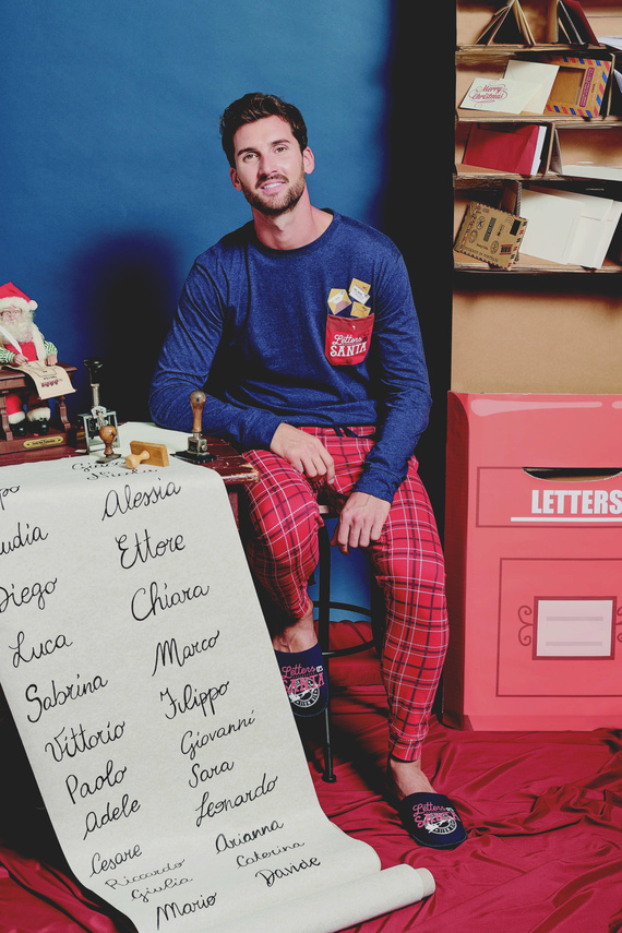 Gioew Sorbetto niebieska – świąteczna piżama męska z nadrukiem i spodniami w kratę