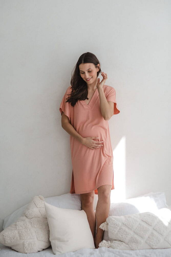 Bambusowa koszula nocna ciążowa i do karmienia Moon Milk&Love herbaciana róża