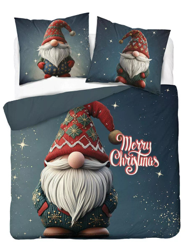 Detexpol Christmas Dreams 5825 A granatowa ze skrzatem Merry Christmas– pościel bawełniana świąteczna 100% bawełna