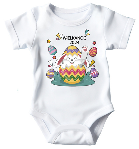 Body krótki rękaw "Wielkanoc 2024 z króliczkiem" Moocha biały