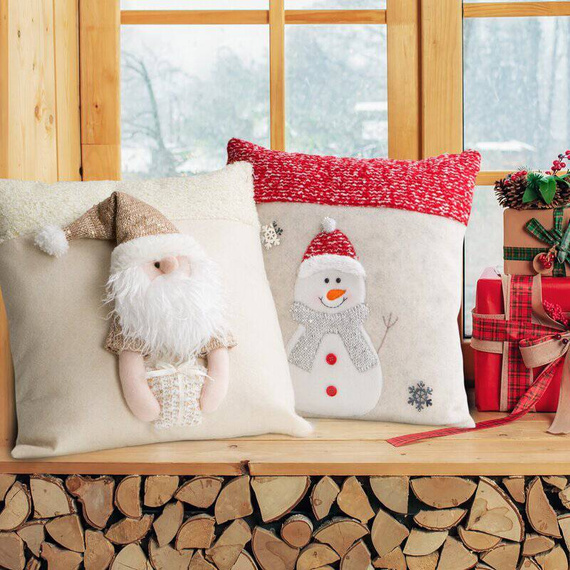 Poszewka świąteczna Snow 3 srebrna czerwona bałwan Eurofirany