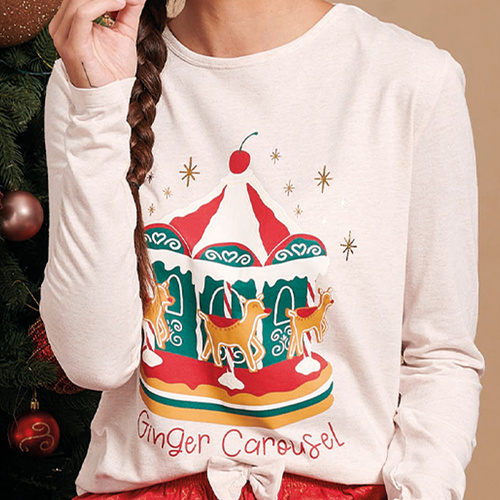 Gretel Sorbetto beżowe – piżama damska świąteczna dł. rękaw i spodnie w pierniki