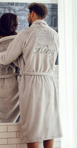 Szlafrok męski King + Korona ByShelly - jasny szary/srebrny