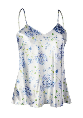 Top damski, wąskie ramiączko Flowers DK-TK DKaren - biały 011