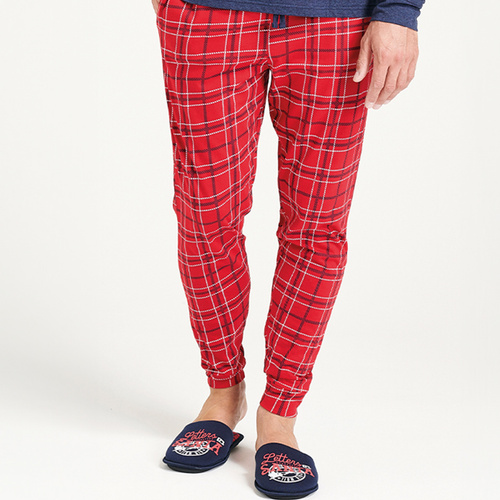 Gioew Sorbetto niebieska – świąteczna piżama męska z nadrukiem i spodniami w kratę