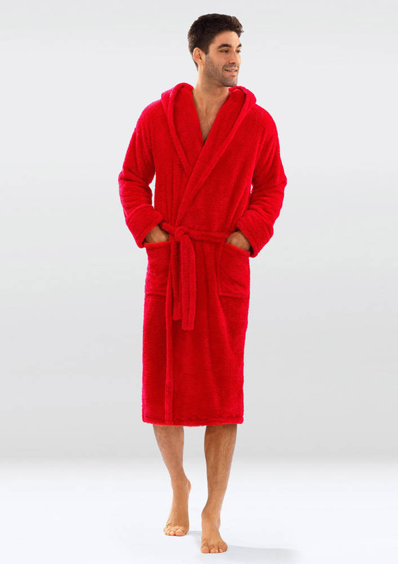 Szlafrok męski, podomka 130 z kapturem Dkaren - czerwony