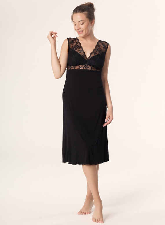 Elegancka koszula nocna Nipplex Mefemi Petra KM29 – wiskoza i koronka, długość midi