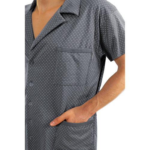 Bawełniana piżama męska, rozpinana Sesto Senso - kotwiczki grafit