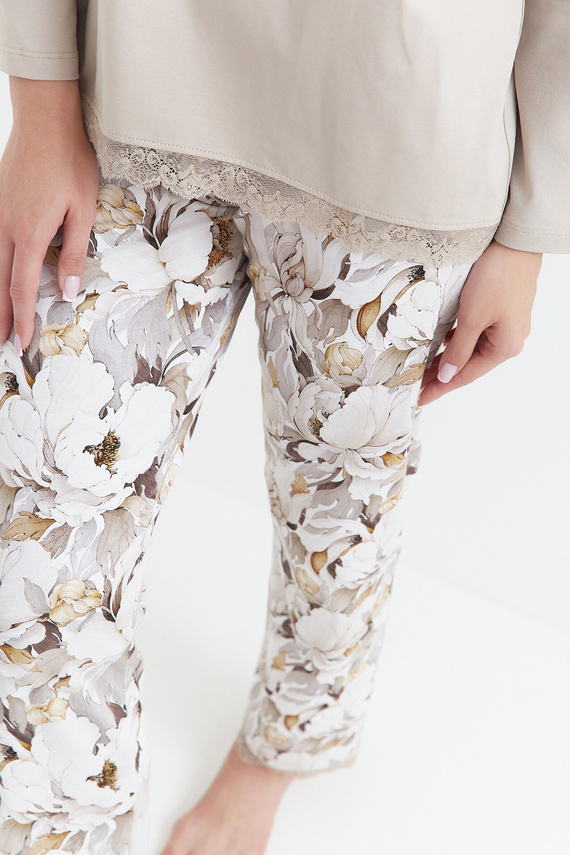 Piżama damska 421 Cana- kwiaty-taupe