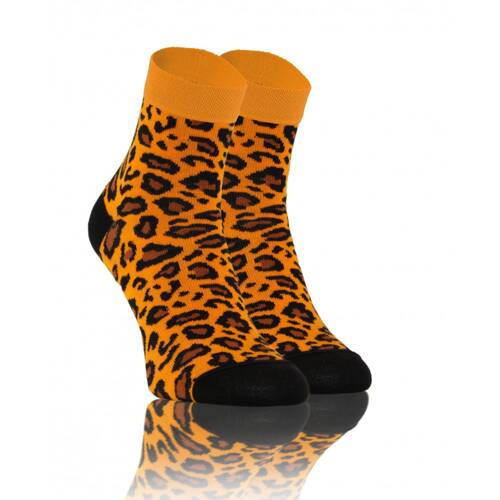 Cętki Panterka Skarpety krótkie finest cotton dwie różne Sesto Senso pomarańczowy