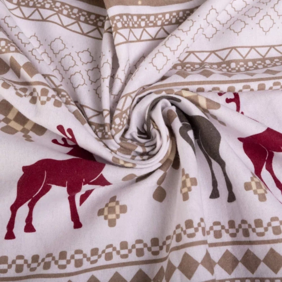 Pościel flanelowa świąteczna renifery F-88 Matex beżowy