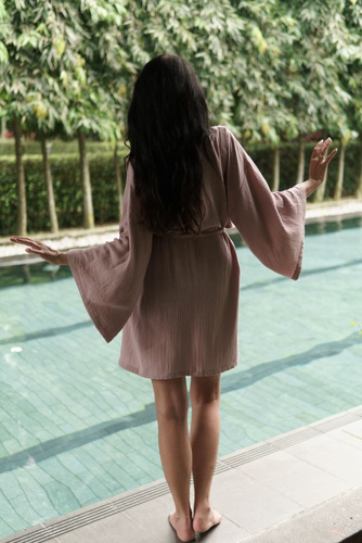 Szlafrok muślinowy kimono Makaszka | Naturalna 100% bawełna, stylowy i lekki