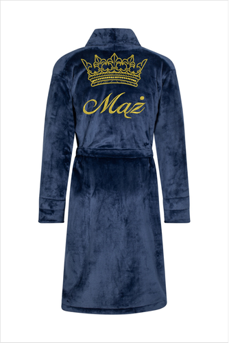 Szlafrok męski Mąż + Korona ByShelly - granatowy/złoty