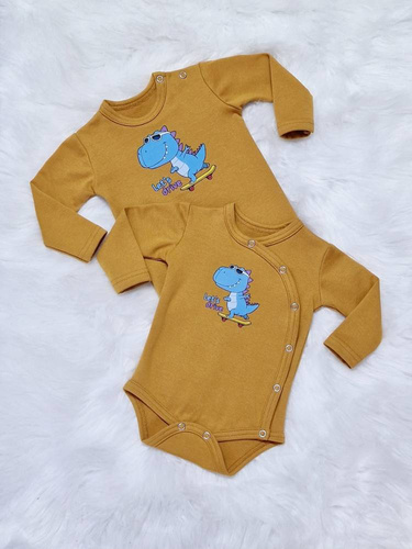 Body z długim rękawem kopertowe Let's Drive Bambarillo musztardowy