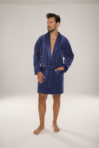De Lafense Noble 866 – męski szlafrok welurowy z bawełny, krótszy fason