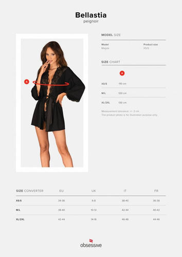 Szlafrok damski Bellastia Peignoir Obsessive czarny