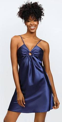 Halka satynowa Kamaria koszulka damska DKaren - granat