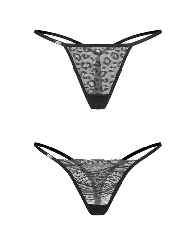 Obsessive Clara Thong 2-Pack – stringi koronkowe i ze zwierzęcym wzorem