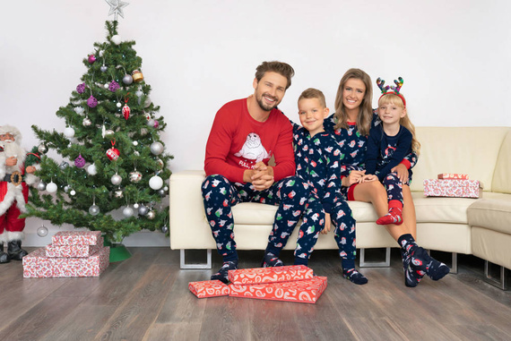 Piżama Męska długi rękaw, długie spodnie Elder Italian Fashion - czerwony/druk granatowy