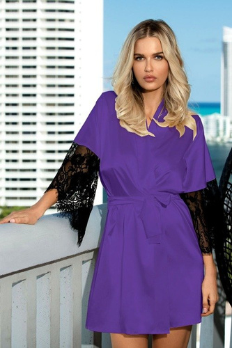 Dagmara Satynowy Szlafrok Damski DKaren - czarny 