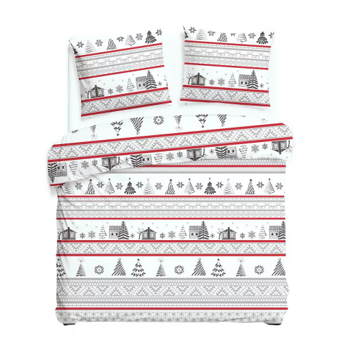 31514/1 Darymex Flanelove szara czerwona– świąteczna pościel flanelowa, komplet bawełniany, ciepła i przytulna