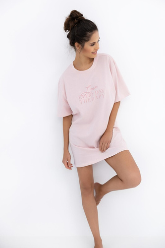 Różowa koszula nocna damska Sensis Annabelle | 100% bawełna, krótki rękaw