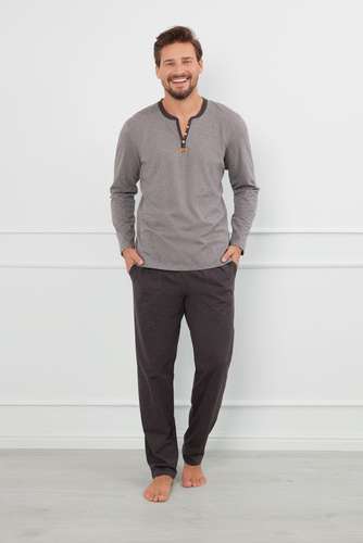 Piżama Męska długi rękaw, długie spodnie Juliusz talian Fashion - śr.melanż/c.melanż 