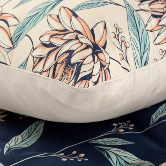 Pościel satynowa liście Nika 49 Eurofirany granatowy