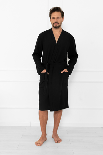 Szlafrok męski Bono Italian Fashion – elegancki, tłoczony, z paskiem i kieszeniami