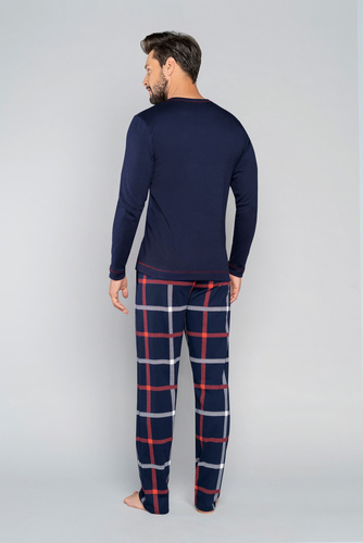 Piżama Męska długi rękaw, długie spodnie Horton talian Fashion - granatowy/druk