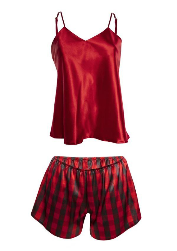 Piżama Damska Satynowa DK-KK DKaren - czerwony 016