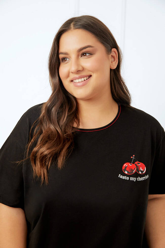 Piżama Damska krótki rękaw, spodenki Cherry Italian Fashion - czarny/druk