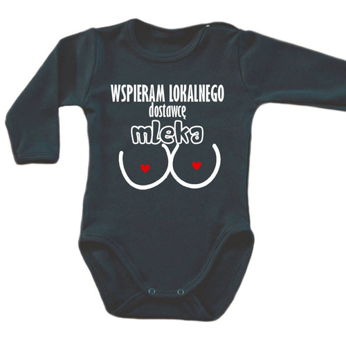 "Wspieram dostawce mleka" body długi rękaw Moocha biały 