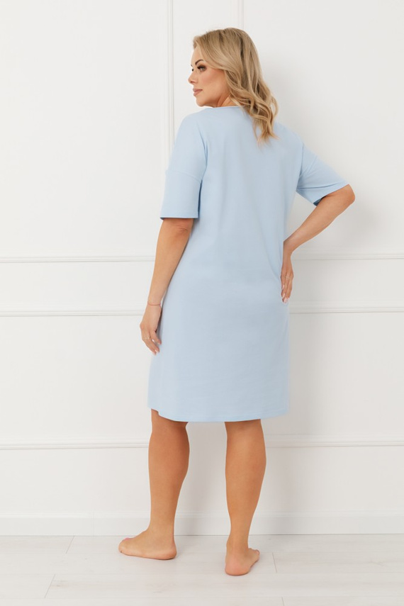 Bawełniana koszula nocna ERULA Italian Fashion plus size krótki rękaw- niebieska