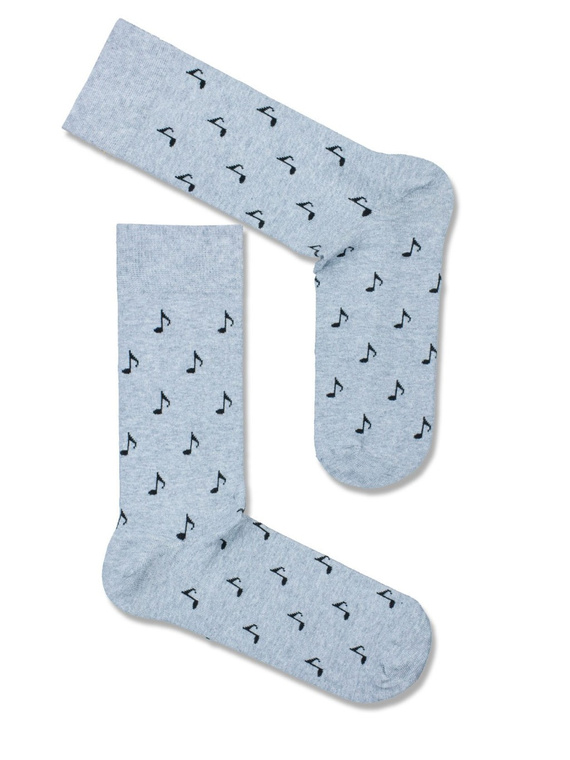 Skarpety męskie Milena 0125.077 – muzyczne nuty, wygodne i bawełniane, Jasny Melanż,