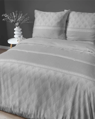 Pościel satynowa 4924 A Home Satin liście Detexpol szary