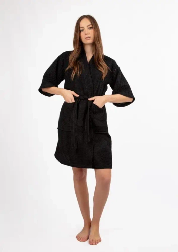 Szlafrok damski waflowy DK-W-01 Dkaren - czarny