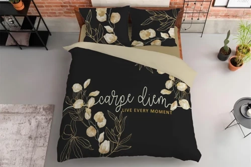 Pościel bawełniana 4408 A Holland 45 Carpe diem Detexpol czarny
